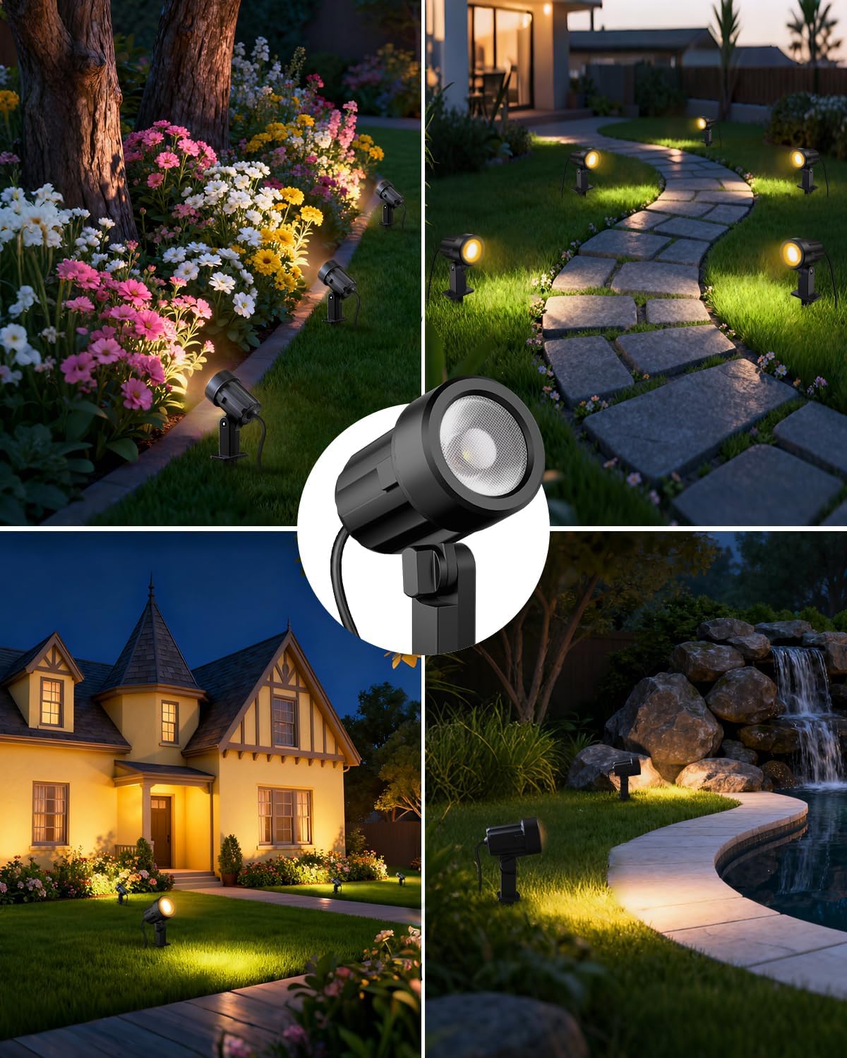 MEIKEE 4 Pack 3W Low Voltage LED Landscape Spotlights Kit with Connectors, 2700K Warm White IP Waterproof Outdoor Spot Lights for Trees, Garden, Yard & Pathways