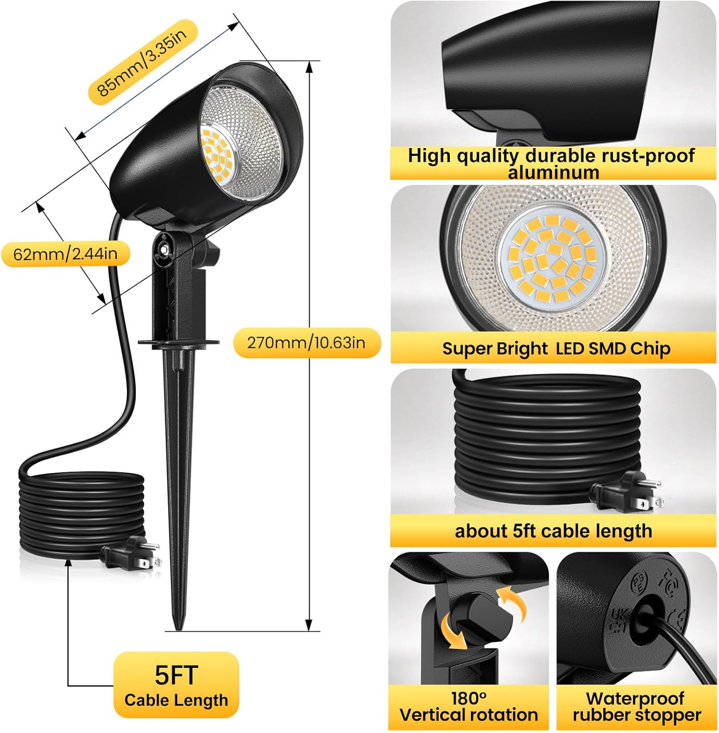 MEIKEE 20W Outdoor LED Landscape Lighting Spot Lights Outdoor 1880LM IP66 Waterproof Landscape Lights for Pathway Patio Yard Lawn Decorative 120V US 3-Plug 2 Packs