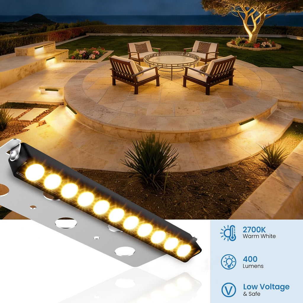 MEIKEE All-in-One Low Voltage Retaining Wall Lights Kit with Transformer, 3W 2700K Warm White Hardscape Step Lights, IP68 Waterproof Outdoor Fence Decor Lighting for Patio & Stairs