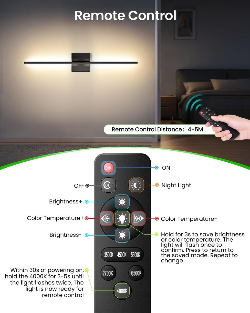 MEIKEE 2 Pack 28in Wireless Battery Wall Sconces, 10000mAh Rechargeable Remote Dimmable Wall Lights, 6 CCT 350° Rotatable Lamp for Bedroom Living Room Mirror Decor