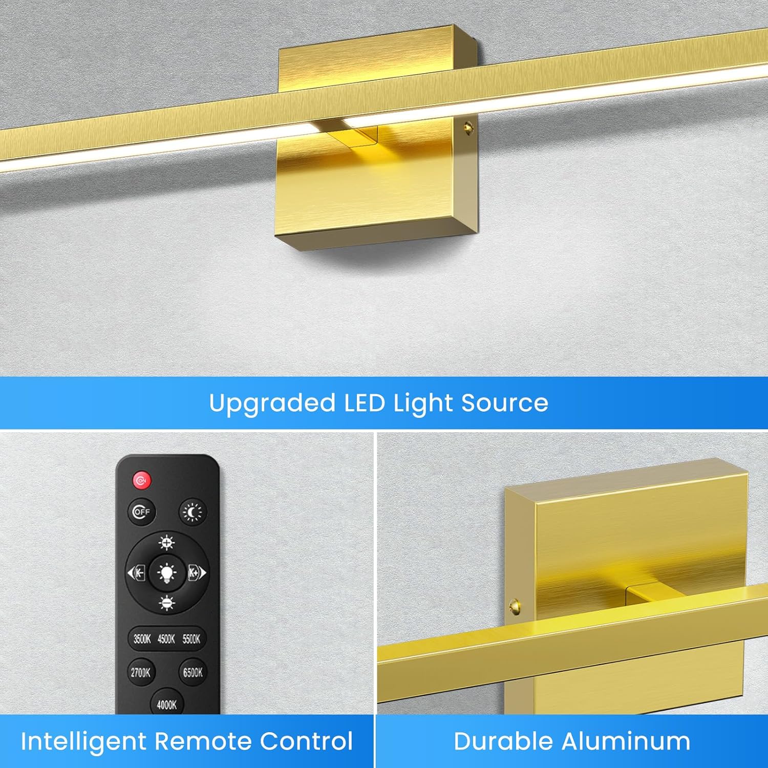 MEIKEE Modern Bathroom Vanity Light 32 inch, 20W Dimmable 6CCT Led Bathroom Light Fixture Over Mirror, Gold Bar Vanity Light for Mirror FCC Certificated, Classic Gold
