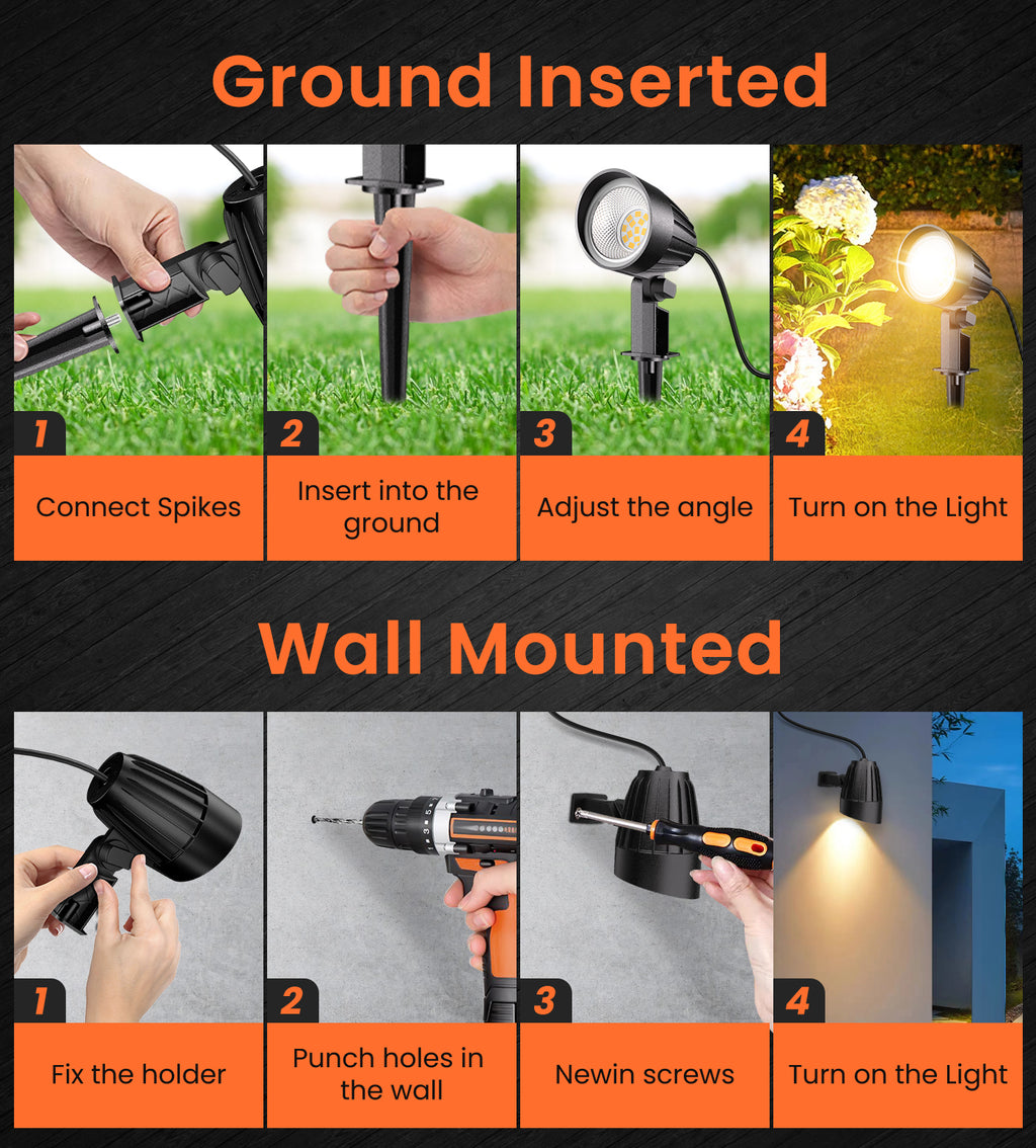 MEIKEE 7W 800LM Low Voltage Landscape Lighting, 12V 24V 2700K Warm White LED Landscape Lights IP66 Waterproof Outdoor Spot Lights for Garden Pathway Wall Tree Fence 2-Pack