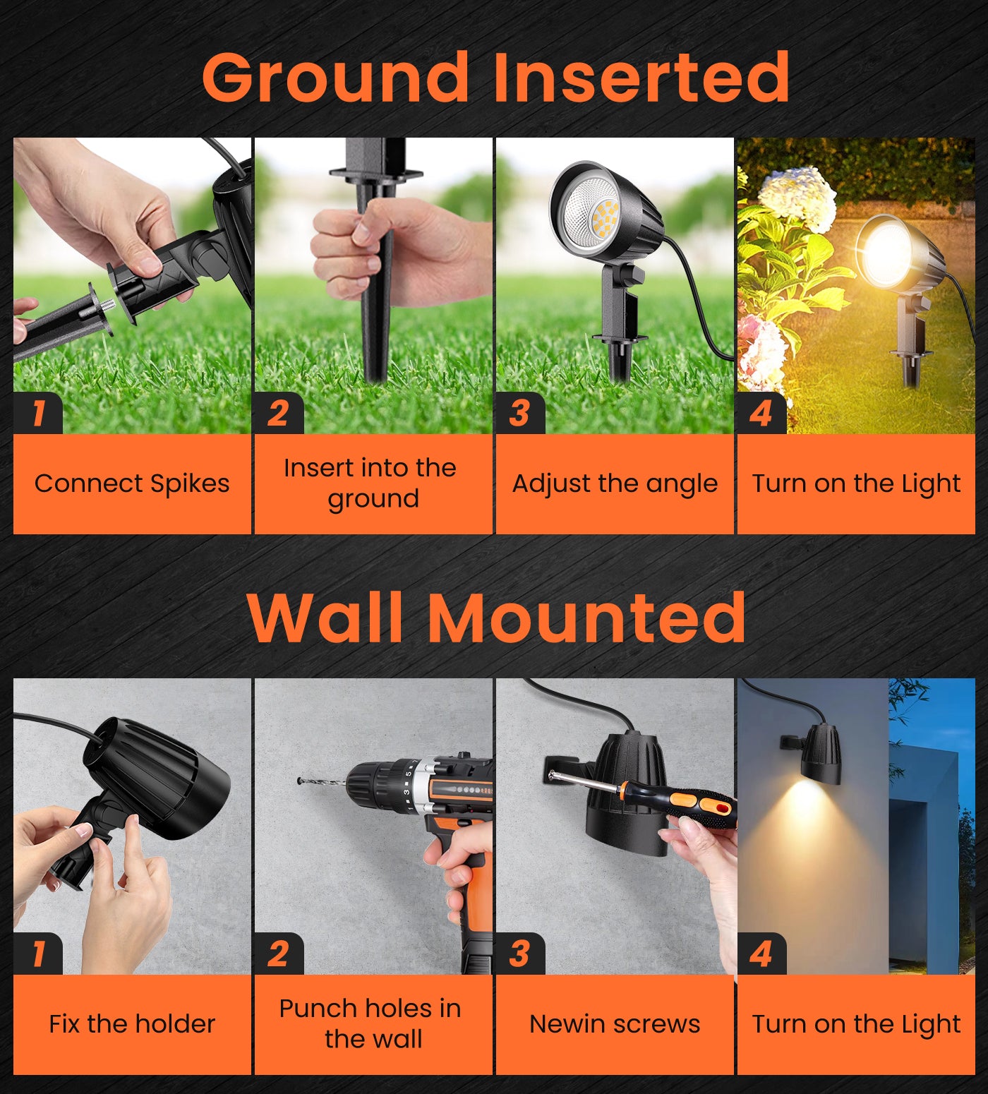 MEIKEE 7W 800LM Low Voltage Landscape Lighting, 12V 24V 2700K Warm White LED Landscape Lights IP66 Waterproof Outdoor Spot Lights for Garden Pathway Wall Tree Fence 2-Pack