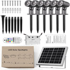 MEIKEE Solar 6 in 1 RGB Spotlights Outdoor Garden, 10 Colors 12 Modes Solar Garden Floodlight Landscape Spotlights IP66 Waterproof 59.06ft Cable Spike Light for Lawn, Patio, Balcony