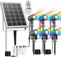 MEIKEE Solar 6 in 1 RGB Spotlights Outdoor Garden, 10 Colors 12 Modes Solar Garden Floodlight Landscape Spotlights IP66 Waterproof 59.06ft Cable Spike Light for Lawn, Patio, Balcony