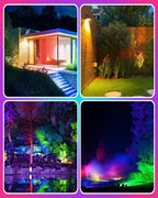MEIKEE RGBW Solar Flood Light Outdoor, RGB Color Changing 2700K IP66 Waterproof LED Solar Powered Lights, Dimmable Timing Strobe Christmas Halloween Landscape Lighting for Patio Party Garden
