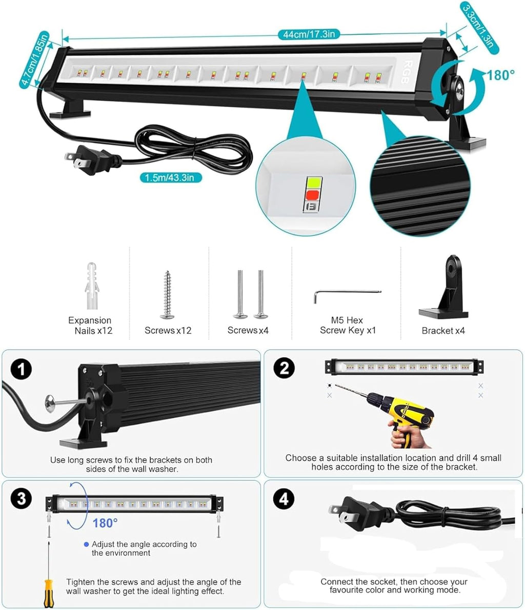 MEIKEE 42W Wall Washer Lights, RGBCW Smart APP Waterproof Outdoor LED Strip Light Bar, RGB Color Changing Dimmable DJ Stage Lighting for Christmas Halloween Birthday Party 4 Pack