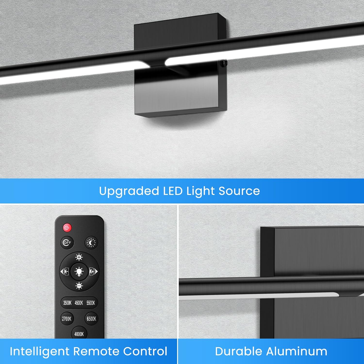 MEIKEE Modern Bathroom Vanity Light 40 inch, 22W Dimmable 6CCT Led Bathroom Light Fixture Over Mirror, Black Bar Vanity Light for Mirror FCC Certificated