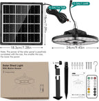 MEIKEE Solar Motion Sensor Pendant Lights with Remote Control, 2700K-6500K Dimmable Hanging Solar Shed Light with Timer & Memory Function, Indoor Outdoor Solar Lamp for Garage, Barn, Patio & Gazebo