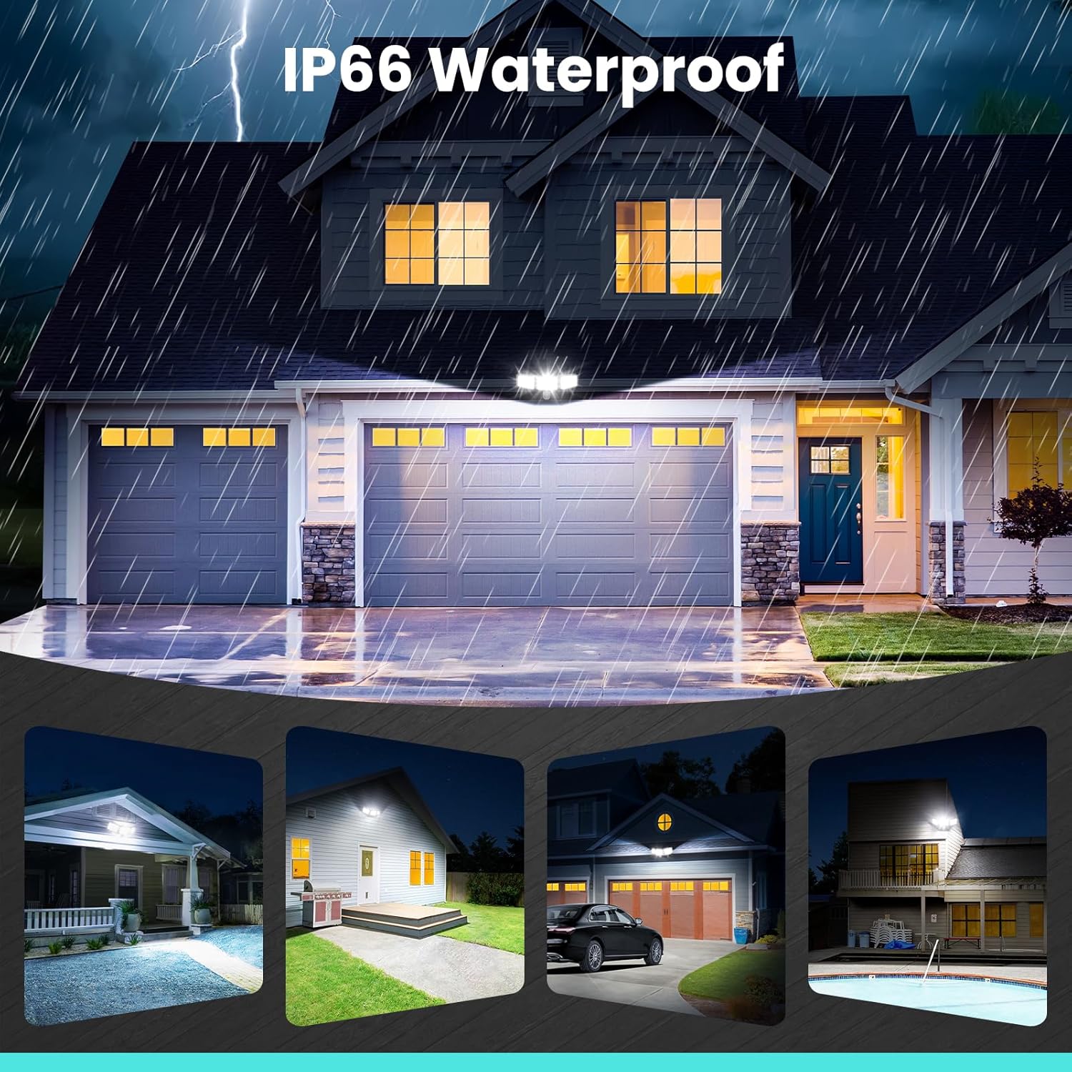 MEIKEE 100W LED Flood Lights Motion Sensor Light Outdoor, 9600lm 6500K Daylight White, IP65 Waterproof, 3 Adjustable Heads, Auto Dusk to Dawn Security Lighting for Garage, Yard, Porch, Driveway