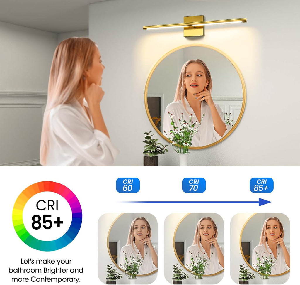 MEIKEE Modern Bathroom Vanity Light 32 inch, 20W Dimmable 6CCT Led Bathroom Light Fixture Over Mirror, Gold Bar Vanity Light for Mirror FCC Certificated, Classic Gold