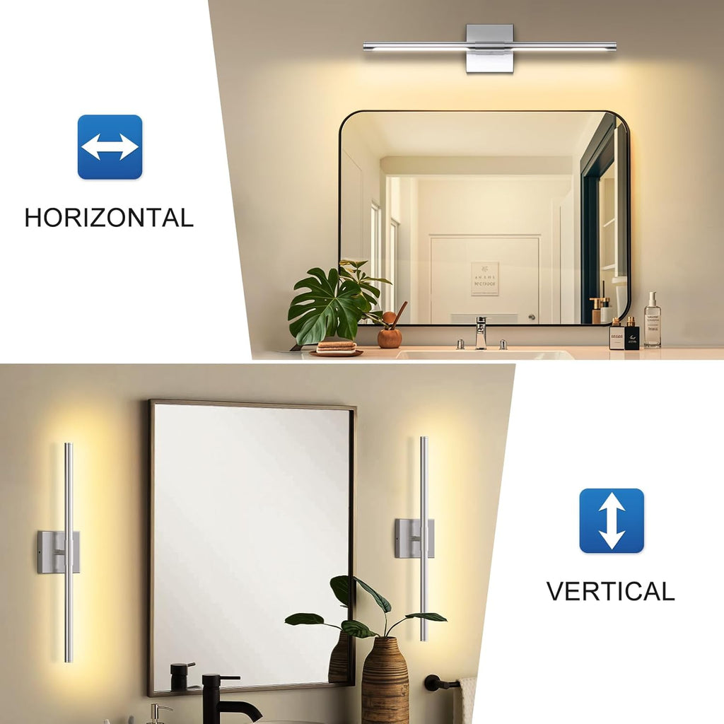 MEIKEE Modern Bathroom Vanity Light 24 Inch, Rotatable, 18W Dimmable 6CCT Led Bathroom Light Fixture Over Mirror, Nickel Bar Vanity Light for Mirror FCC Certificated