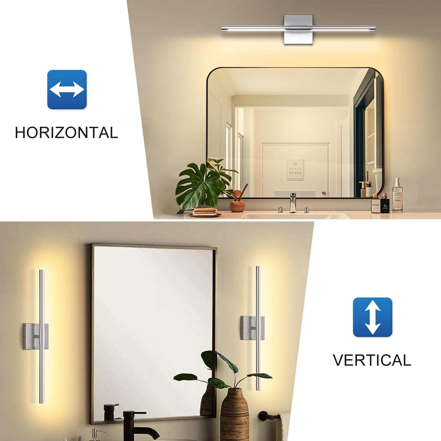MEIKEE Modern Bathroom Vanity Light 24 Inch, Rotatable, 18W Dimmable 6CCT Led Bathroom Light Fixture Over Mirror, Nickel Bar Vanity Light for Mirror FCC Certificated