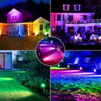 MEIKEE Solar 6 in 1 RGB Spotlights Outdoor Garden, 10 Colors 12 Modes Solar Garden Floodlight Landscape Spotlights IP66 Waterproof 59.06ft Cable Spike Light for Lawn, Patio, Balcony