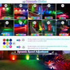 MEIKEE Solar 6 in 1 RGB Spotlights Outdoor Garden, 10 Colors 12 Modes Solar Garden Floodlight Landscape Spotlights IP66 Waterproof 59.06ft Cable Spike Light for Lawn, Patio, Balcony