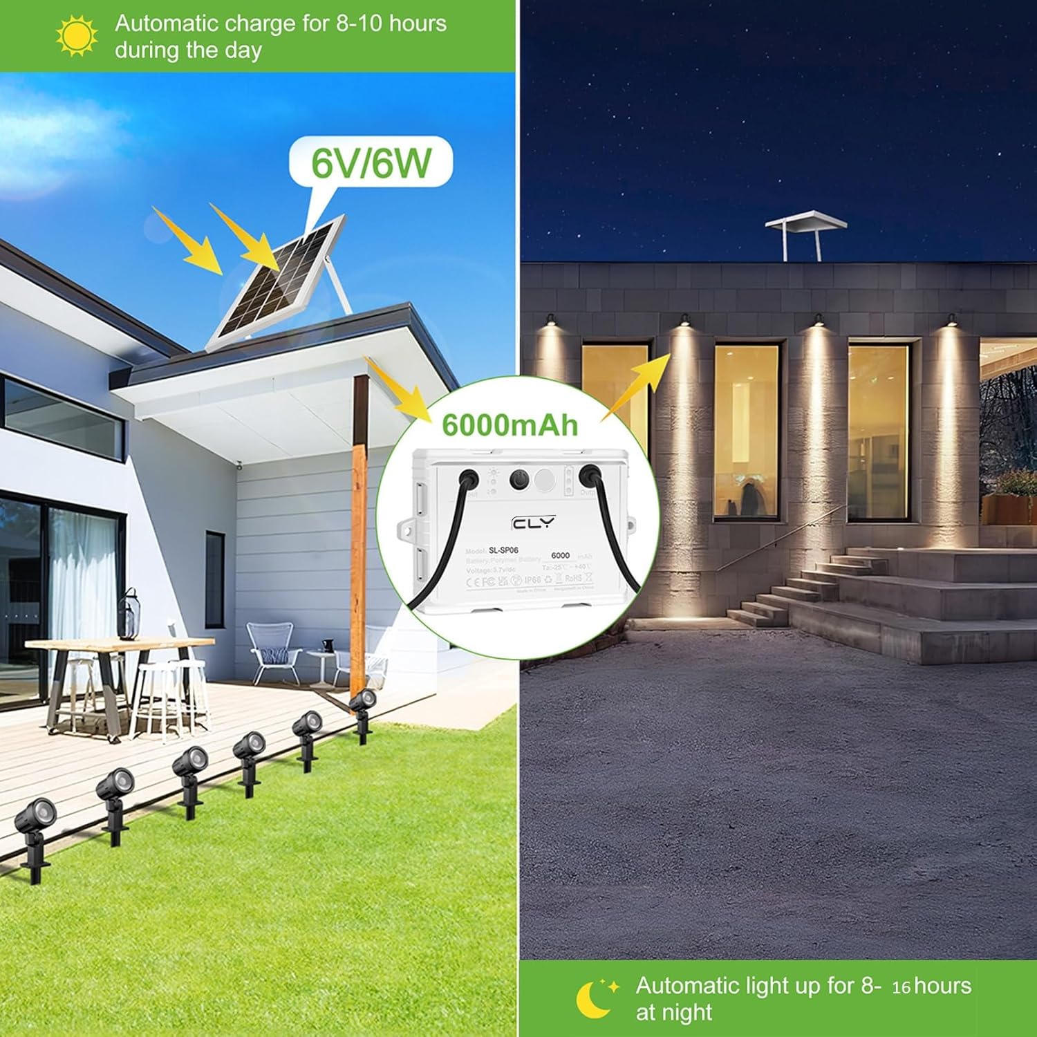 MEIKEE Solar 6 in 1 RGB Spotlights Outdoor Garden, 10 Colors 12 Modes Solar Garden Floodlight Landscape Spotlights IP66 Waterproof 59.06ft Cable Spike Light for Lawn, Patio, Balcony