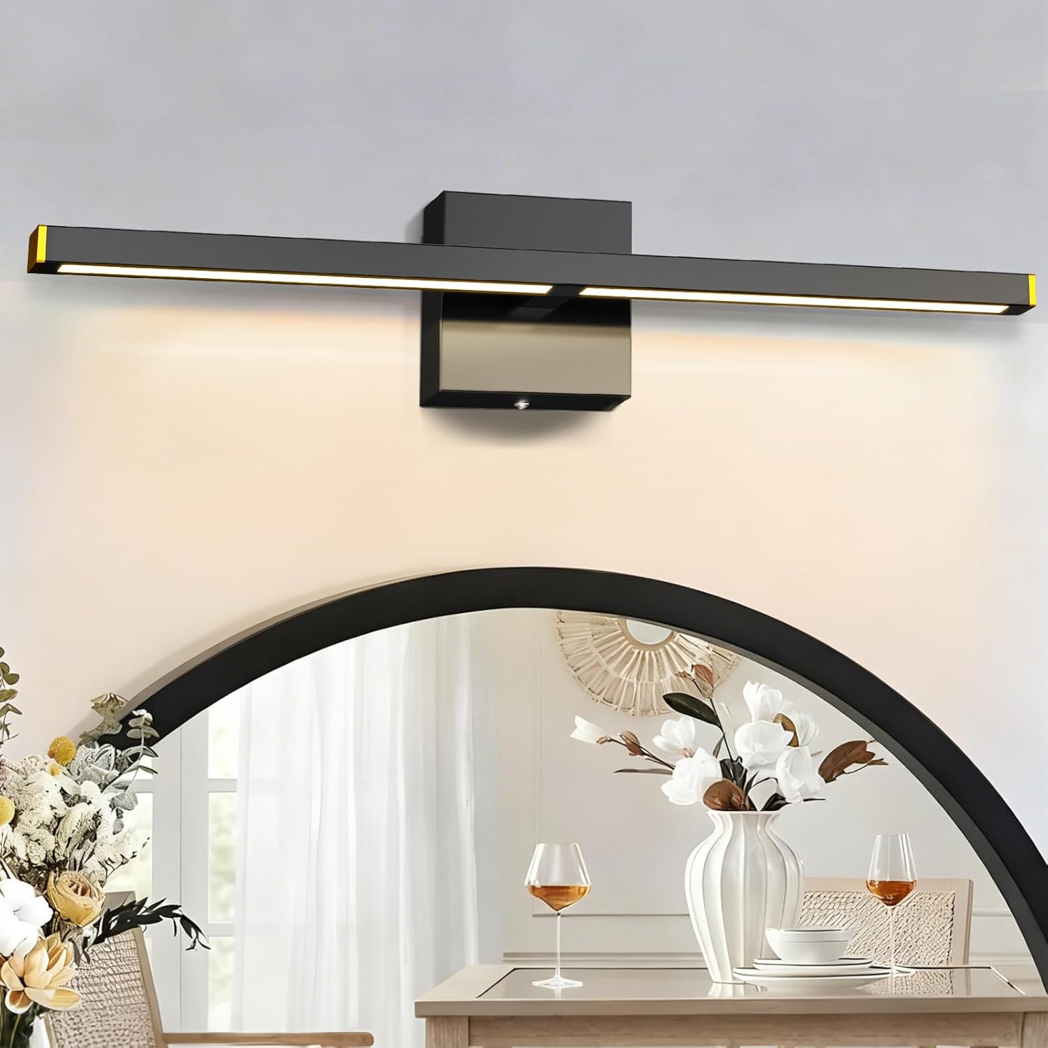 MEIKEE Modern Bathroom Vanity Light 40 inch, 22W Dimmable 6CCT Led Bathroom Light Fixture Over Mirror, Black Bar Vanity Light for Mirror FCC Certificated