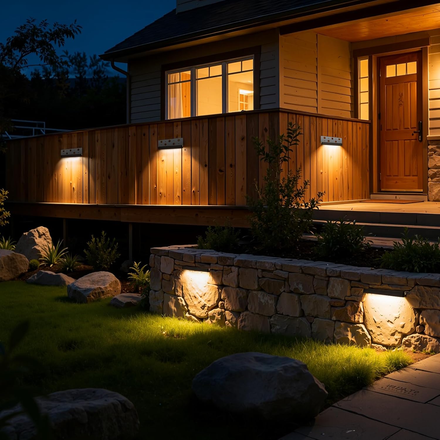 MEIKEE All-in-One Low Voltage Retaining Wall Lights Kit with Transformer, 3W 2700K Warm White Hardscape Step Lights, IP68 Waterproof Outdoor Fence Decor Lighting for Patio & Stairs