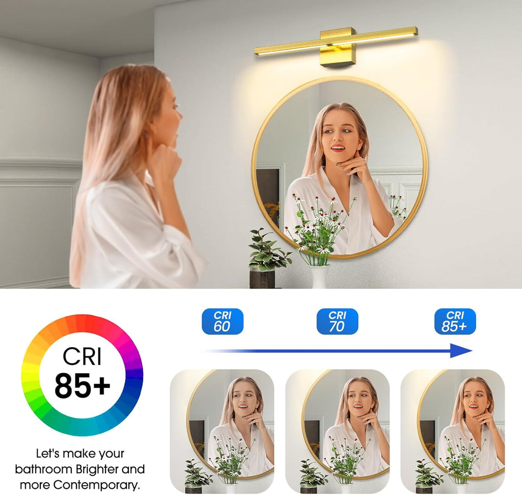 MEIKEE Modern Bathroom Vanity Light 32 inch, 20W Dimmable 6CCT Led Bathroom Light Fixture Over Mirror, Gold Bar Vanity Light for Mirror FCC Certificated, Classic Gold