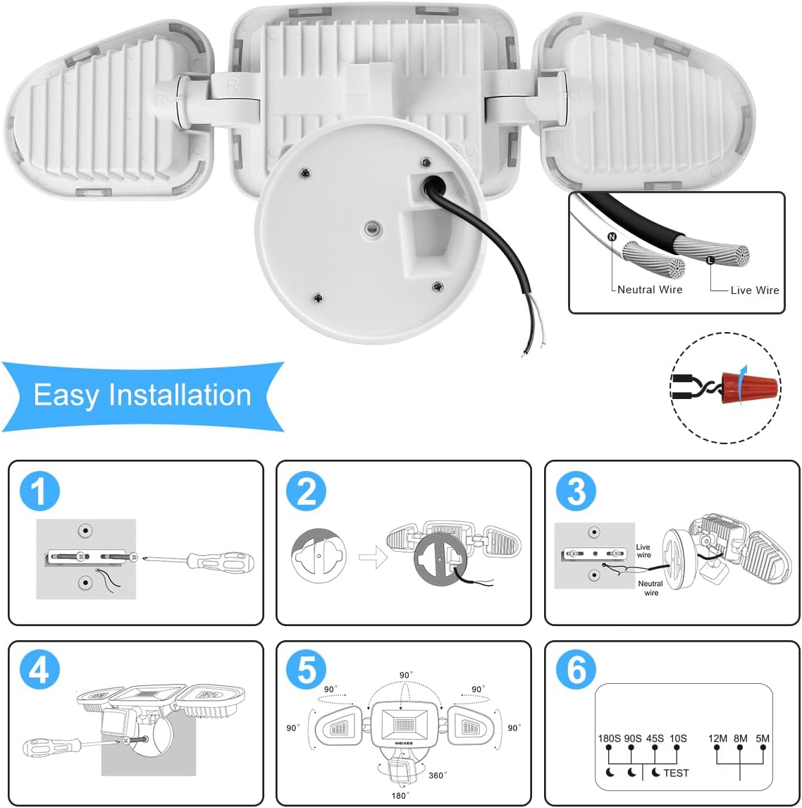 MEIKEE 42W LED Security Lights Motion Sensor Light Outdoor Flood Light, 3600LM 6500K IP66 Waterproof, 3 Adjustable Heads Motion Detector Lights for Outside Garage Yard Garden Porch Entryways