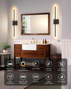 MEIKEE 2 Pack 28in Wireless Battery Wall Sconces, 10000mAh Rechargeable Remote Dimmable Wall Lights, 6 CCT 350° Rotatable Lamp for Bedroom Living Room Mirror Decor