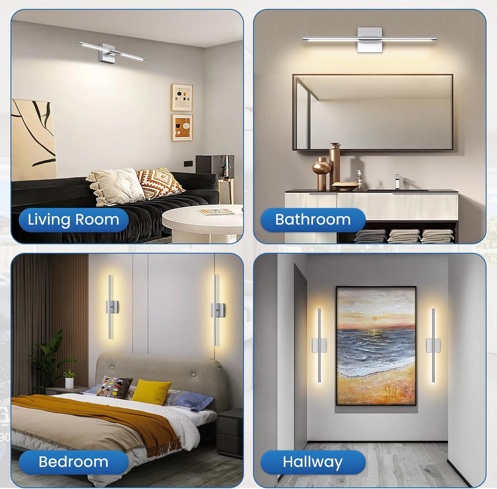 MEIKEE Modern Bathroom Vanity Light 24 Inch, Rotatable, 18W Dimmable 6CCT Led Bathroom Light Fixture Over Mirror, Nickel Bar Vanity Light for Mirror FCC Certificated