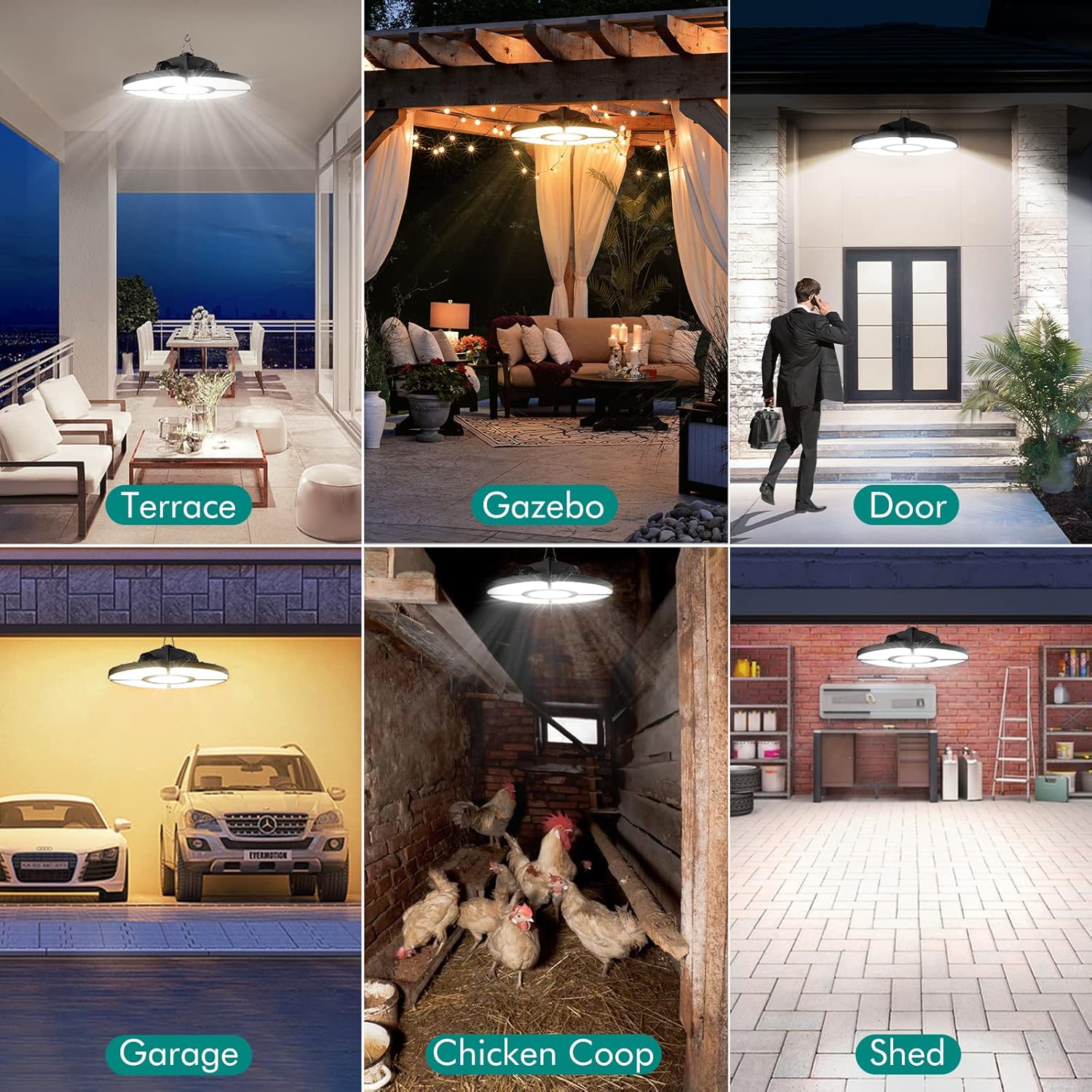 MEIKEE Solar Motion Sensor Pendant Lights with Remote Control, 2700K-6500K Dimmable Hanging Solar Shed Light with Timer & Memory Function, Indoor Outdoor Solar Lamp for Garage, Barn, Patio & Gazebo