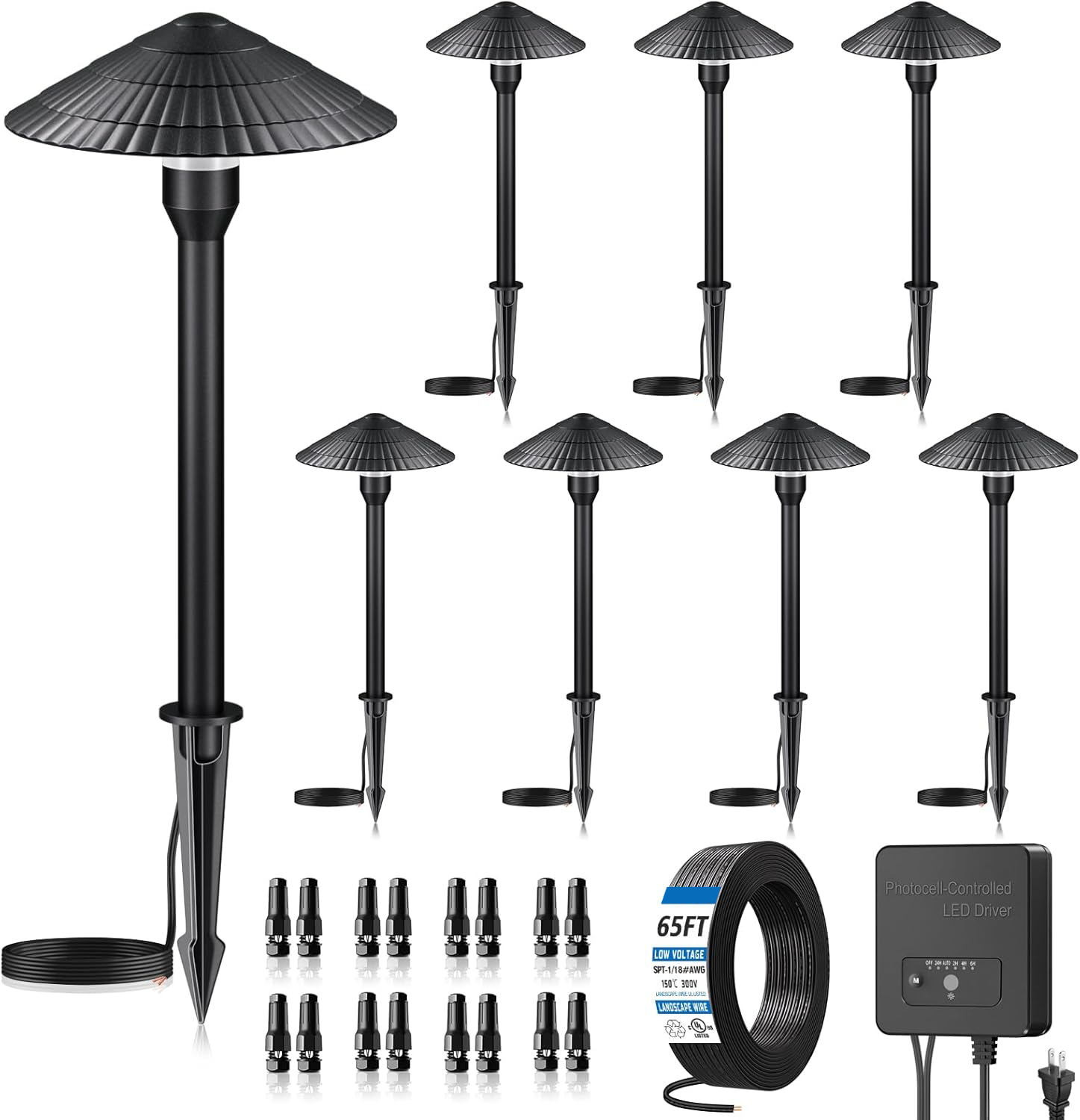 MEIKEE All-in-One Low Voltage Landscape Lighting Kit, 5W Dusk-to-Dawn LED Pathway Lights with Transformer, 2700K Warm White IP66 Waterproof Outdoor Lights for Yard & Patio