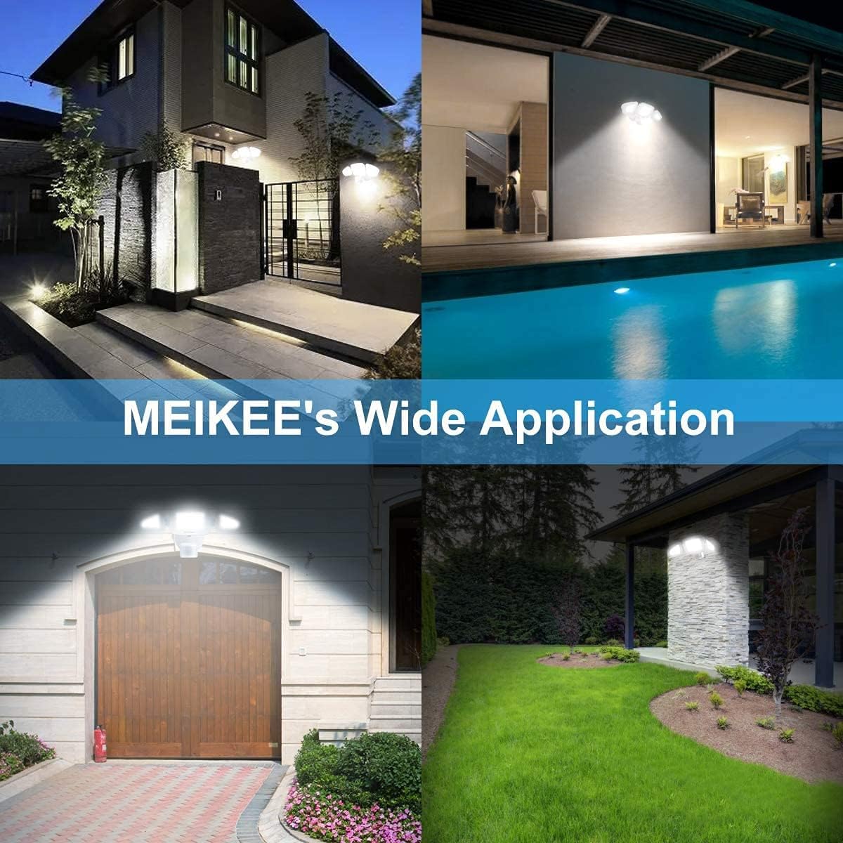 MEIKEE 42W LED Security Lights Motion Sensor Light Outdoor Flood Light, 3600LM 6500K IP66 Waterproof, 3 Adjustable Heads Motion Detector Lights for Outside Garage Yard Garden Porch Entryways