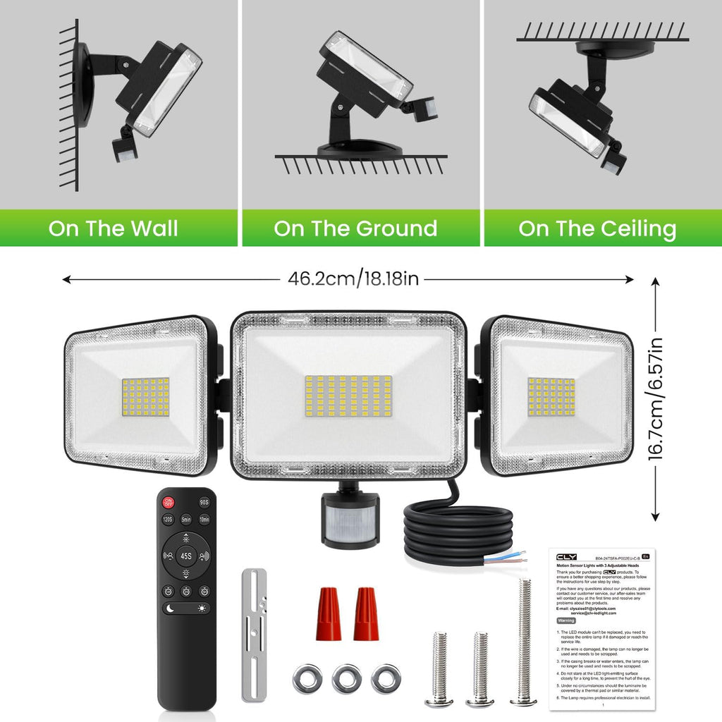MEIKEE 70W 3-Head LED Motion Sensor Outdoor Security Light, 6580LM 6500K Dusk-to-Dawn IP66 Waterproof Motion Activated Flood Light for Entryway, Yard & Garage
