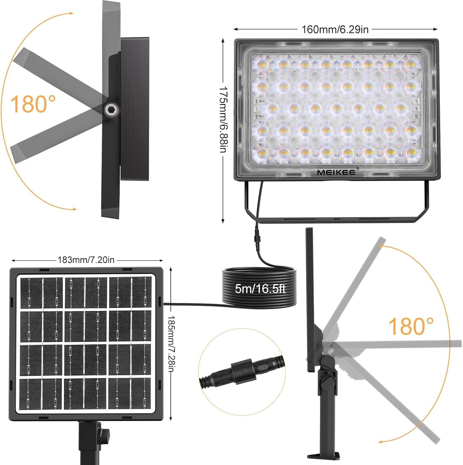 MEIKEE RGBW Solar Flood Light Outdoor, RGB Color Changing 2700K IP66 Waterproof LED Solar Powered Lights, Dimmable Timing Strobe Christmas Halloween Landscape Lighting for Patio Party Garden