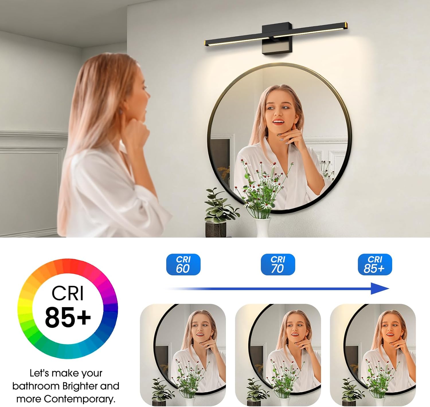 MEIKEE Modern Bathroom Vanity Light 40 inch, 22W Dimmable 6CCT Led Bathroom Light Fixture Over Mirror, Black Bar Vanity Light for Mirror FCC Certificated