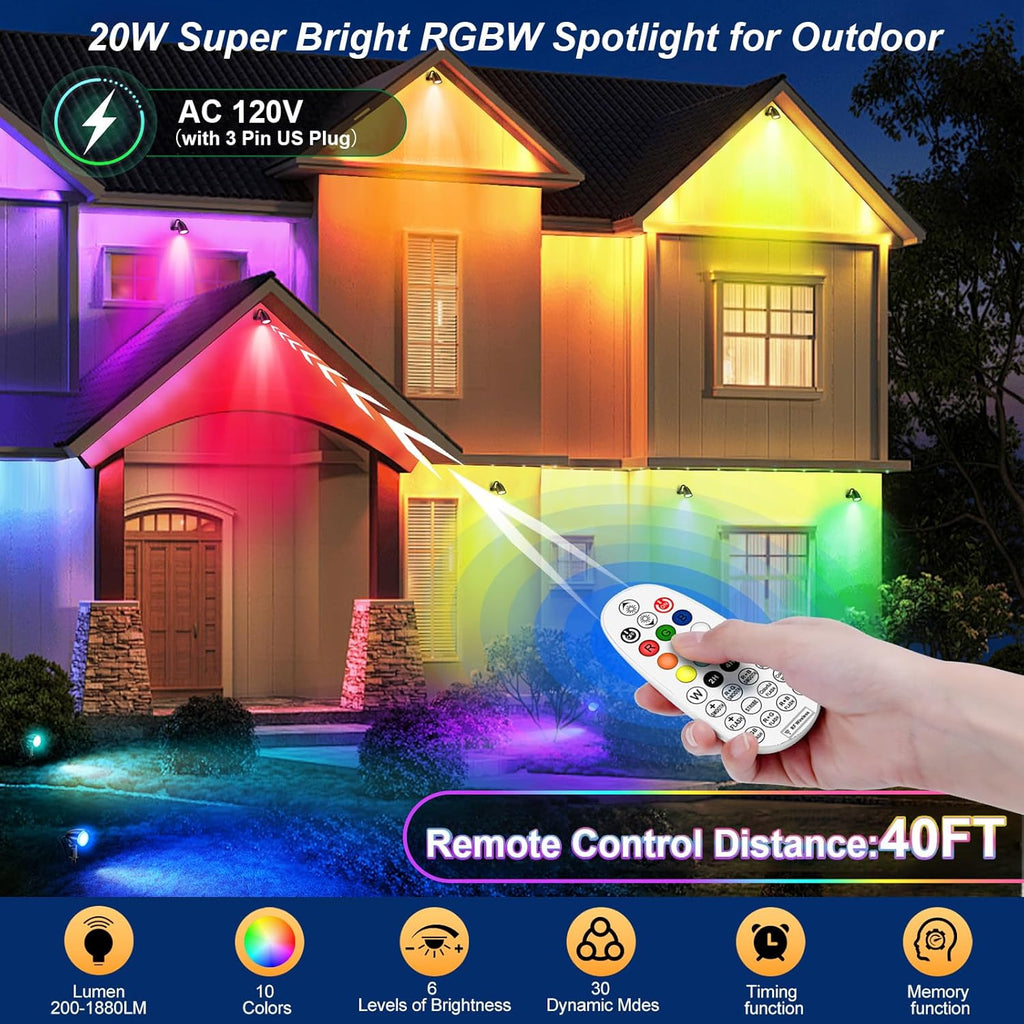 MEIKEE 20W Outdoor LED Landscape Lighting Spot Lights Outdoor 1880LM IP66 Waterproof Landscape Lights for Pathway Patio Yard Lawn Decorative 120V US 3-Plug 2 Packs