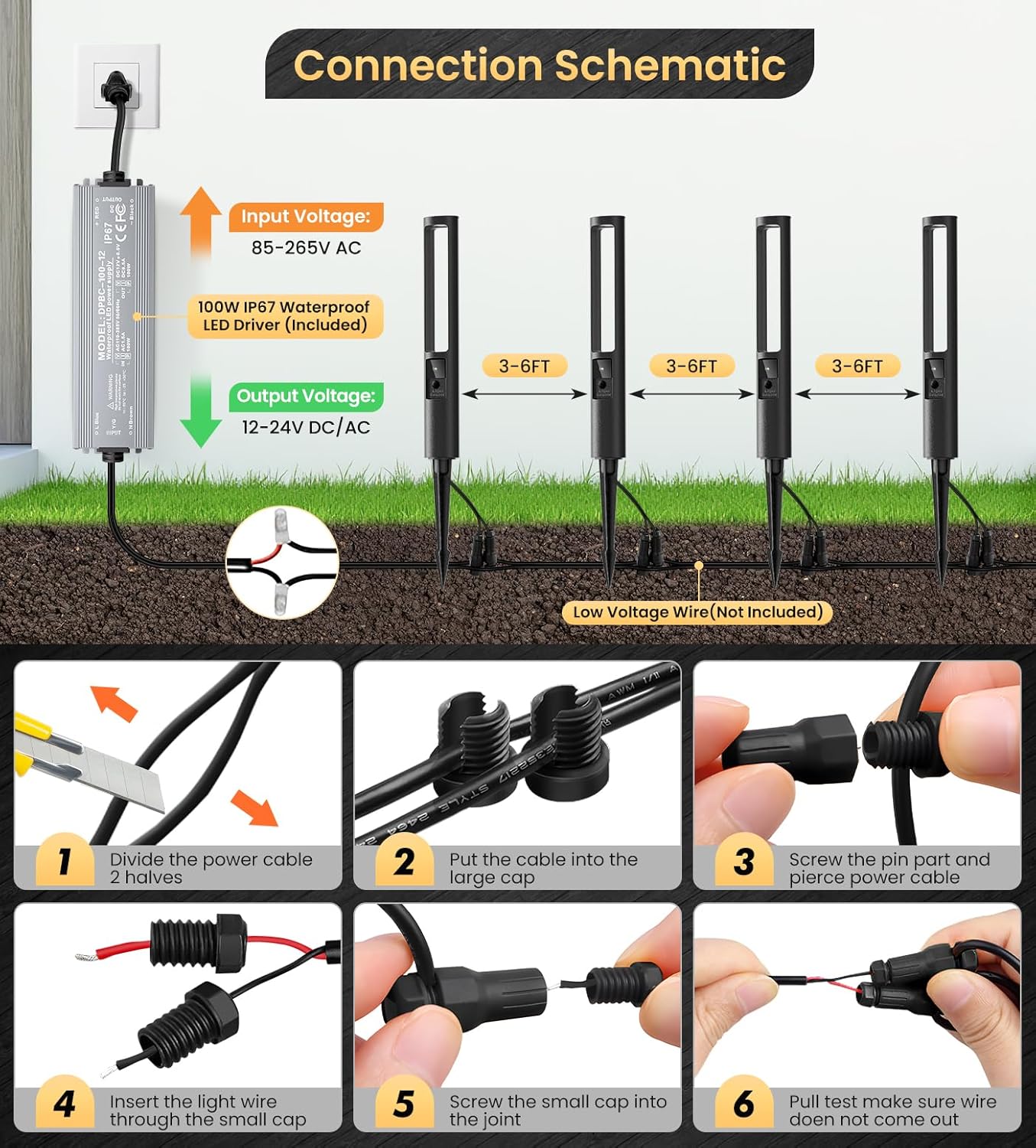 MEIKEE 5W RGB Low Voltage Path Lights 12-24V Color Changing Landscape Lights Auto On/Off Waterproof Outdoor Landscape Lighting with 100W Driver 100FT Cord for Garden Yard Pathway(12 Pack)