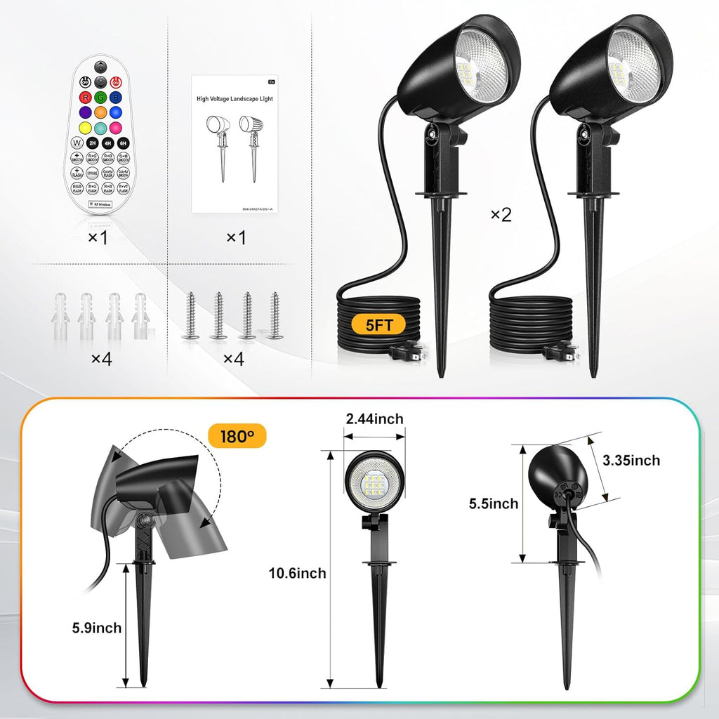 MEIKEE 20W Outdoor LED Landscape Lighting Spot Lights Outdoor 1880LM IP66 Waterproof Landscape Lights for Pathway Patio Yard Lawn Decorative 120V US 3-Plug 2 Packs