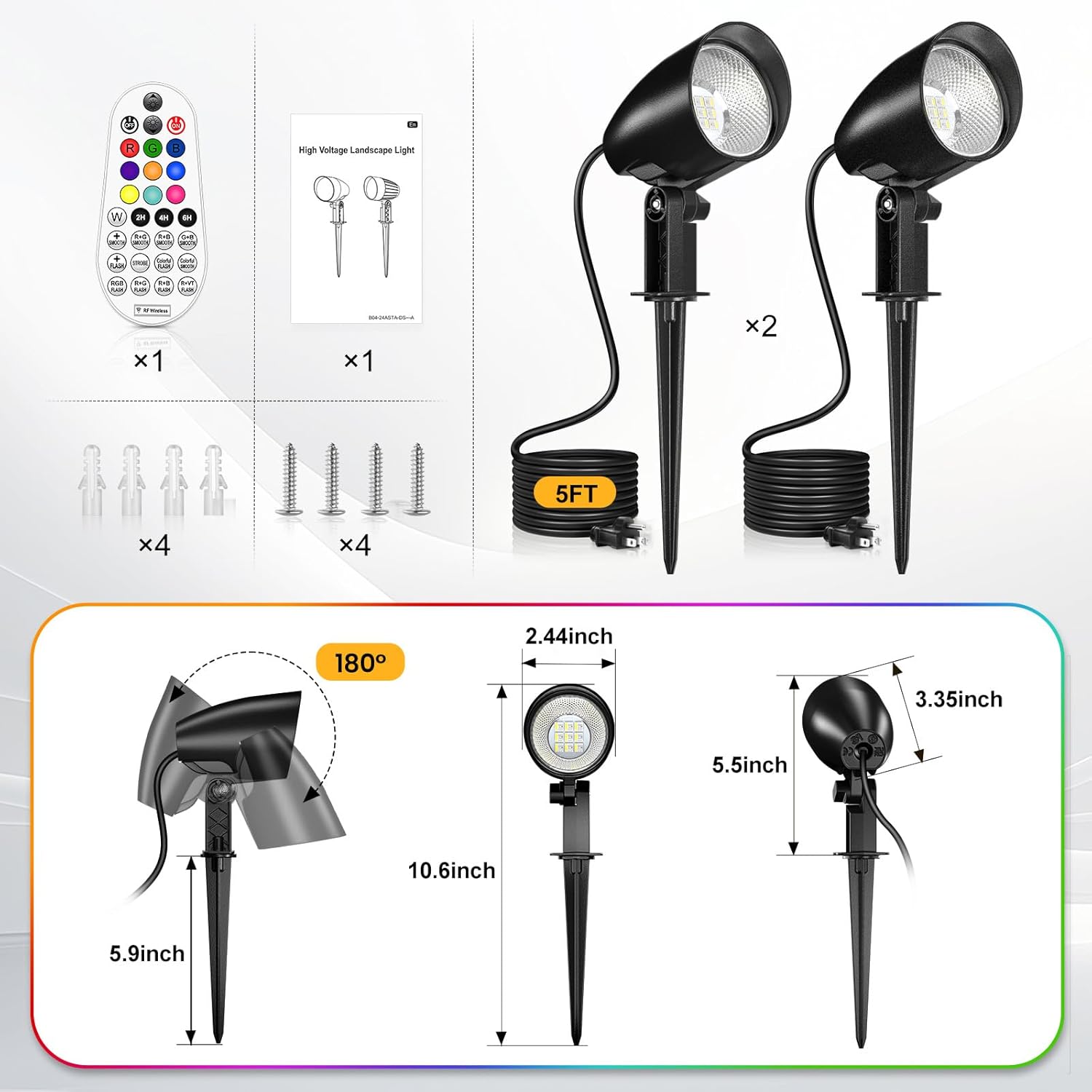 MEIKEE 20W Outdoor LED Landscape Lighting Spot Lights Outdoor 1880LM IP66 Waterproof Landscape Lights for Pathway Patio Yard Lawn Decorative 120V US 3-Plug 2 Packs